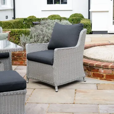 Talia 3 Seater Rattan Dining Set with 2 Armchairs & Bench - Rising Table