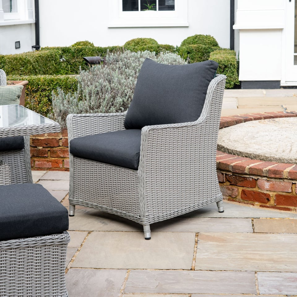 Talia 3 Seater Rattan Dining Set with 2 Armchairs & Bench - Rising Table
