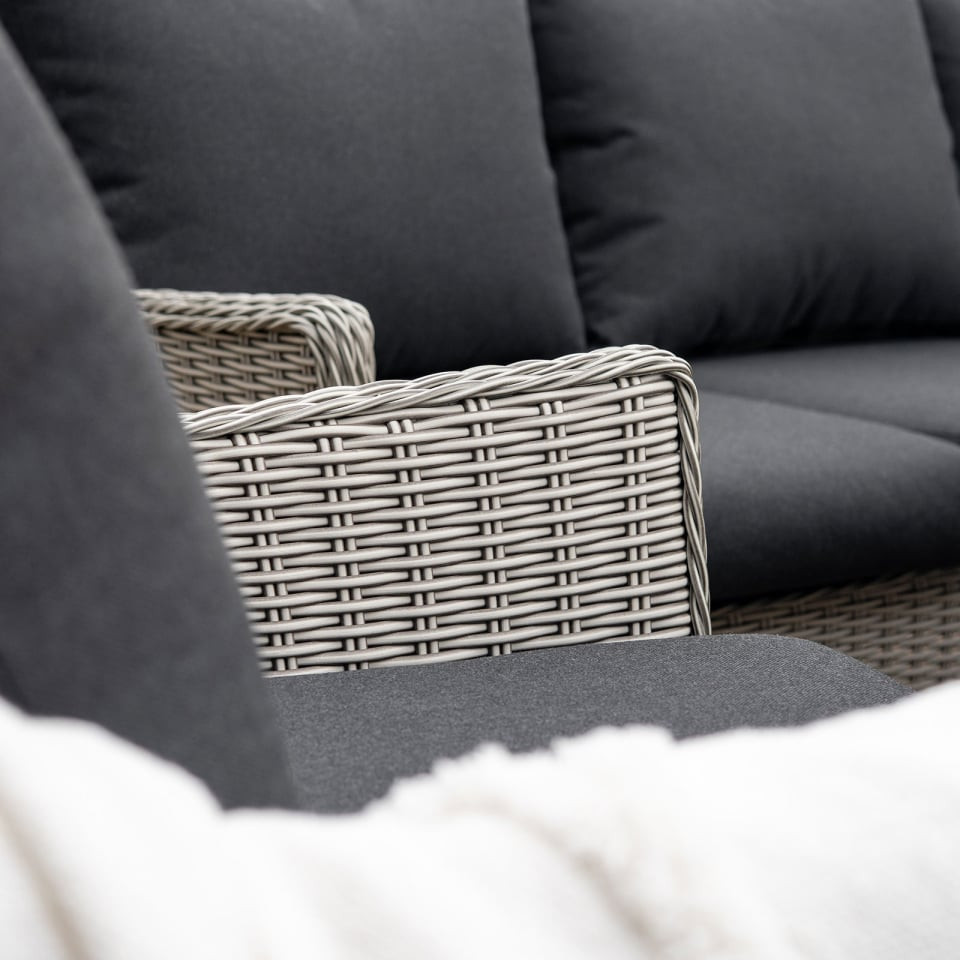 Talia 3 Seater Rattan Dining Set with 2 Armchairs & Bench - Rising Table