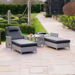 Talia Rattan Grande Reclining Sun Lounger Set of 2 & Side Table