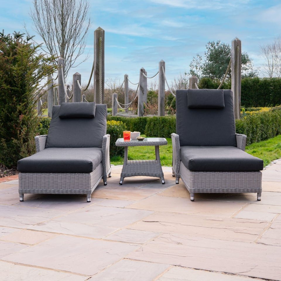 Talia Rattan Grande Reclining Sun Lounger Set of 2 & Side Table