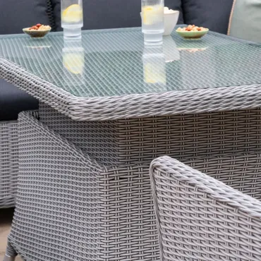 Talia L-Shaped Rattan Dining Set with Armchair & Bench - Rising Table