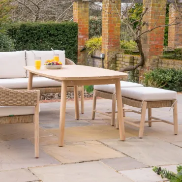 Hailey Corner Rattan Wood Set with 2 Stools