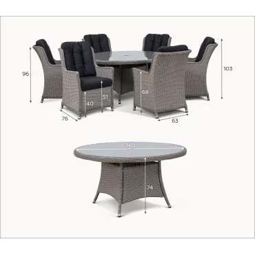 Talia 6 Seat Rattan Dining Set - Round Table