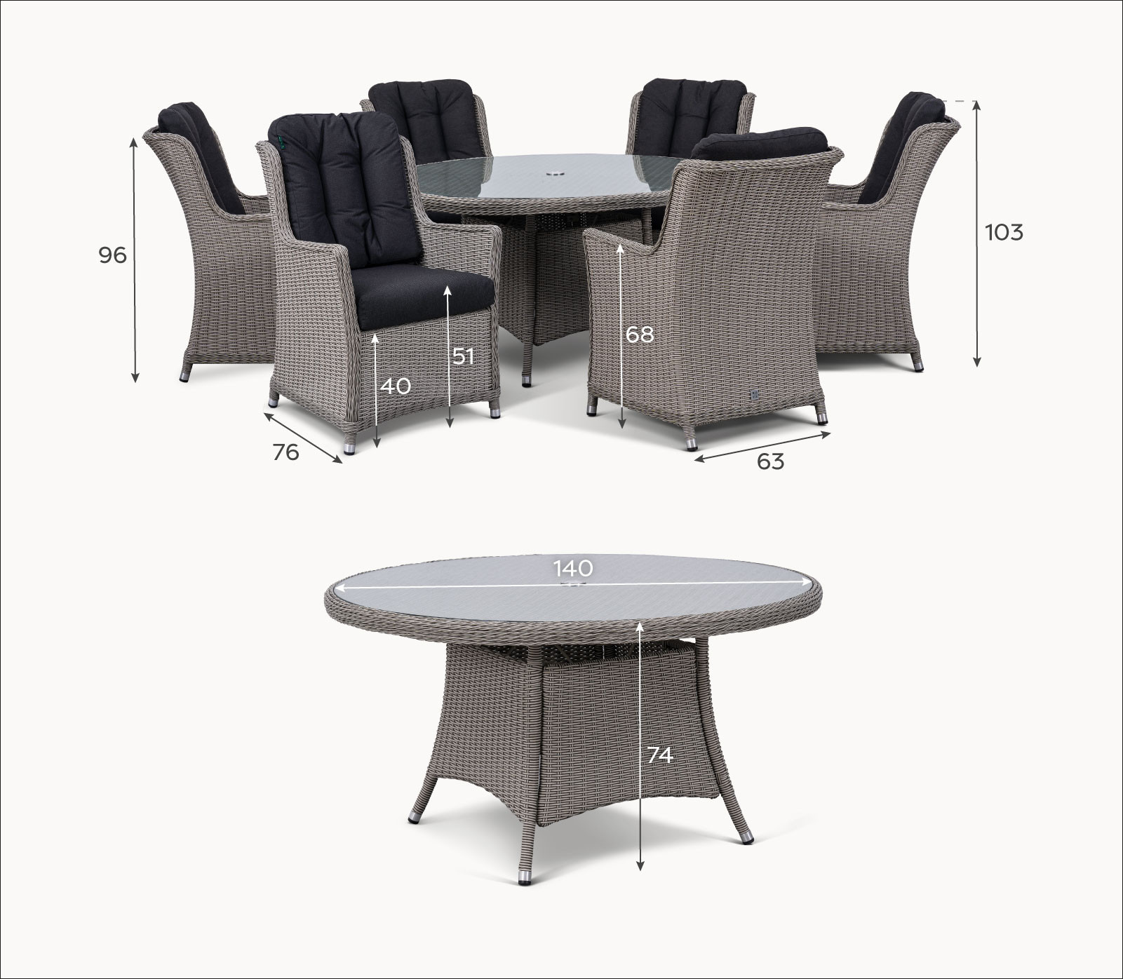 Talia 6 Seat Rattan Dining Set - Round Table