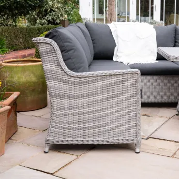 Talia Corner Rattan Dining Set with Armchair & Bench - Rising Gas Fire Pit Table