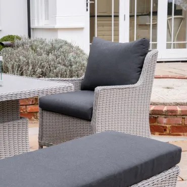 Talia L-Shaped Corner Rattan Lounge Dining Set with Armchair and Bench - Rising Gas Fire Pit Table  - 11