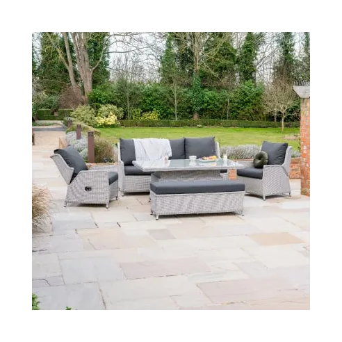 Talia 3 Seater Grande Rattan Lounge Dining Set with 2 Reclining Armchairs and Bench - Rising Table  - 2