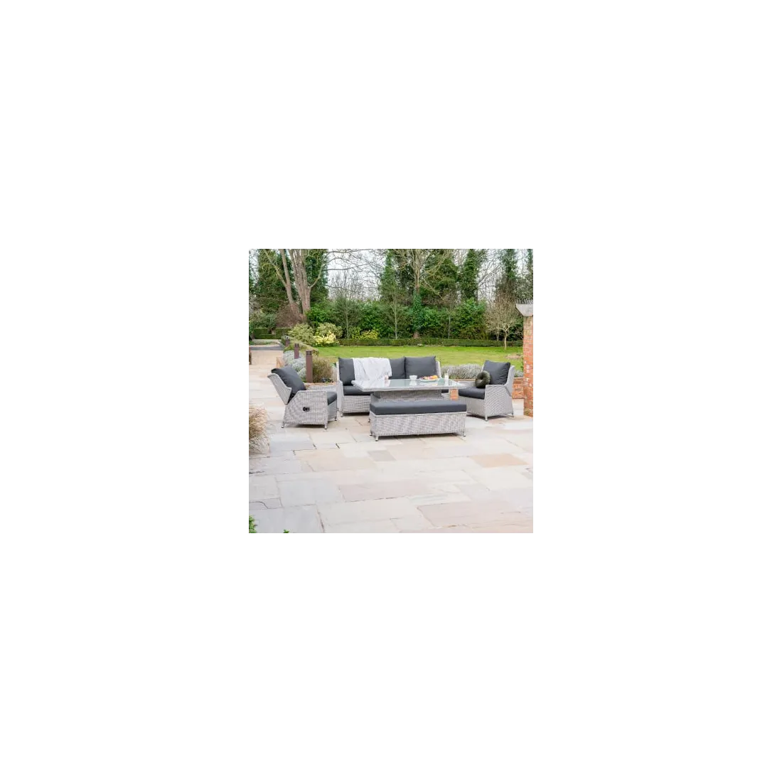 Talia 3 Seater Grande Rattan Lounge Dining Set with 2 Reclining Armchairs and Bench - Rising Table  - 2