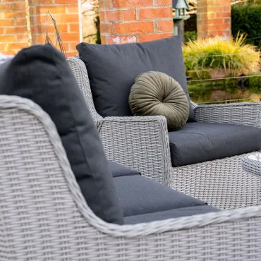 Talia 3 Seater Grande Rattan Dining Set with 2 Reclining Armchairs & Bench - Rising Table