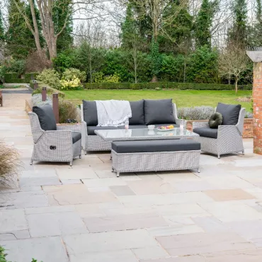 Talia 3 Seater Grande Rattan Lounge Dining Set with 2 Reclining Armchairs and Bench - Rising Table  - 10