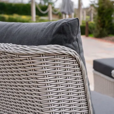 Talia L-Shaped Grande Corner Rattan Lounge Dining Set with Reclining Armchair and Bench - Rising Table