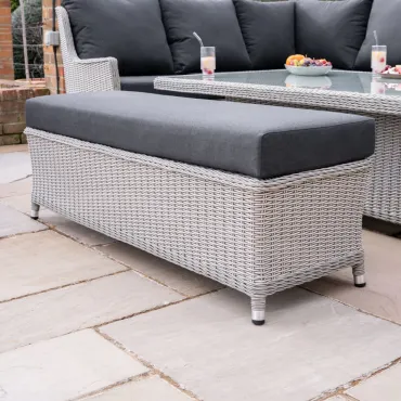 Talia L-Shaped Grande Rattan Dining Set with Reclining Armchair & Bench - Rising Table