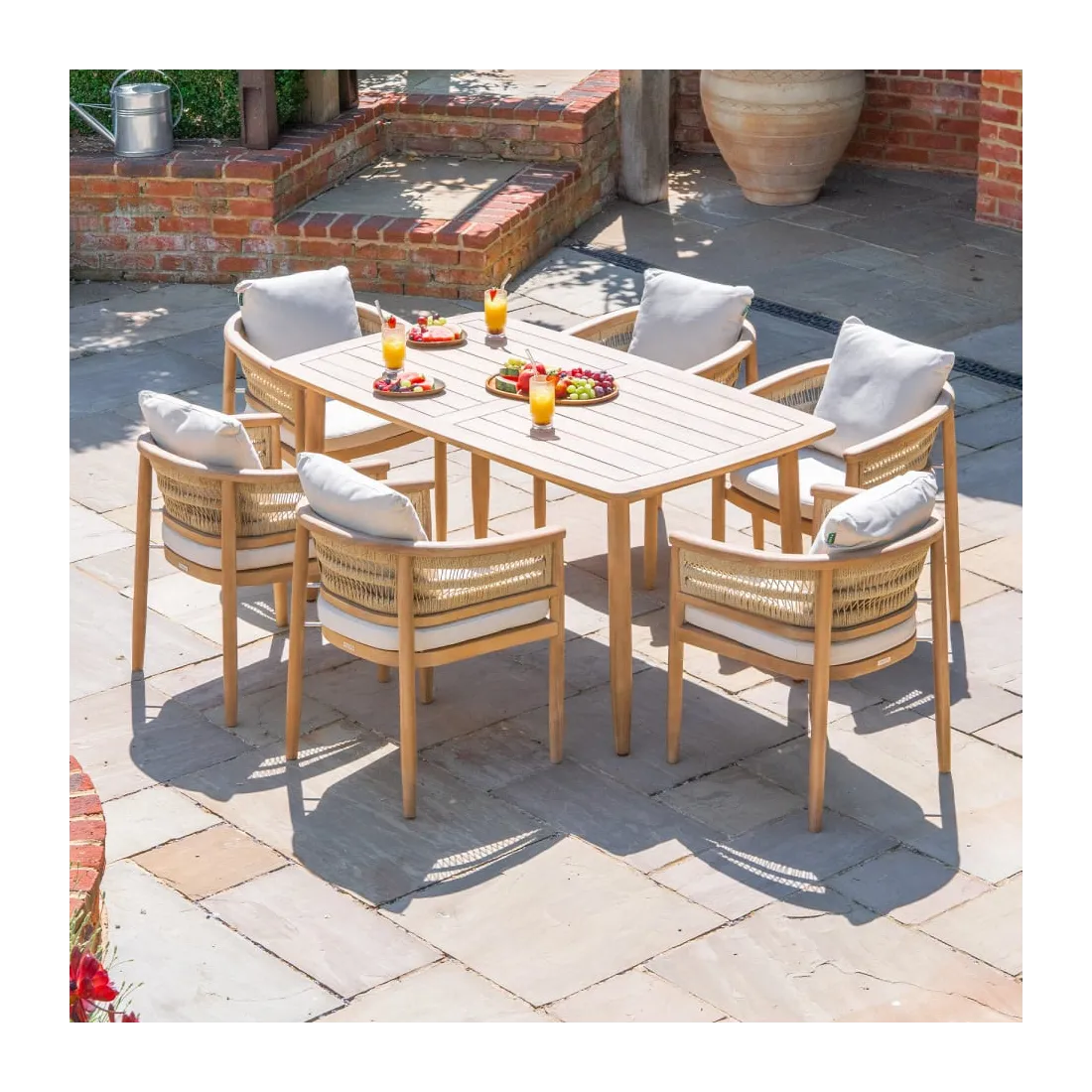 Matilda 6 Seat Rattan Wood Dining Set - Rectangular Table - 2 Matilda 6 Seat Rattan Wood Dining Set - Rectangular Table - 2