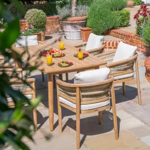 Matilda 6 Seat Rattan Wood Dining Set - Rectangular Table