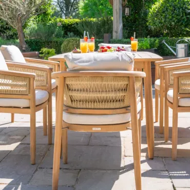 Matilda 6 Seat Rattan Wood Dining Set - Rectangular Table  - 3