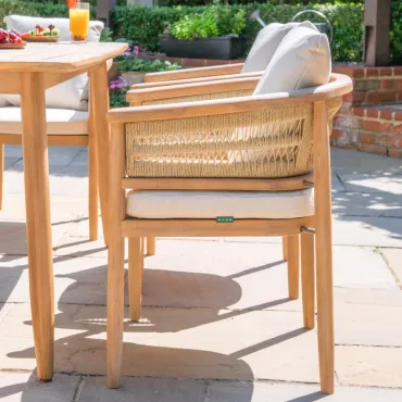 Matilda 6 Seat Rattan Wood Dining Set - Rectangular Table  - 4