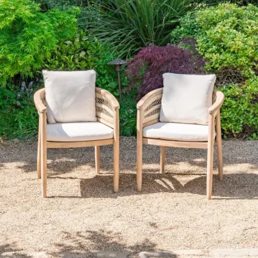 Matilda 6 Seat Rattan Wood Dining Set - Rectangular Table  - 5