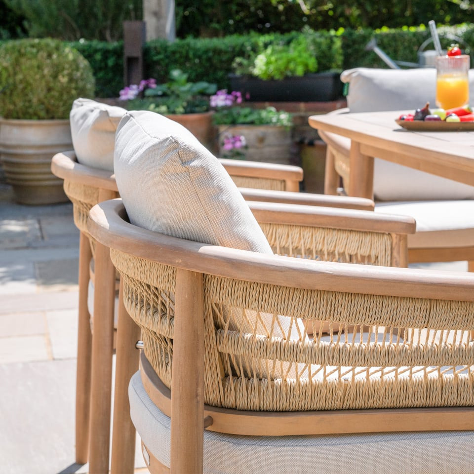 Matilda 6 Seat Rattan Wood Dining Set - Rectangular Table