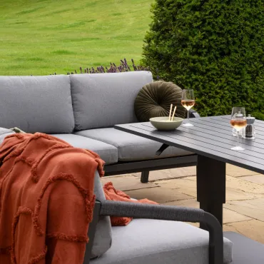 Teagan Aluminium Rope Large Corner Lounge Dining Set with Rising Table