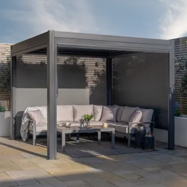 Jupiter 3m x 3m Aluminium Pergola Frame & Manual Operated Galvanised Steel Roof Louvres