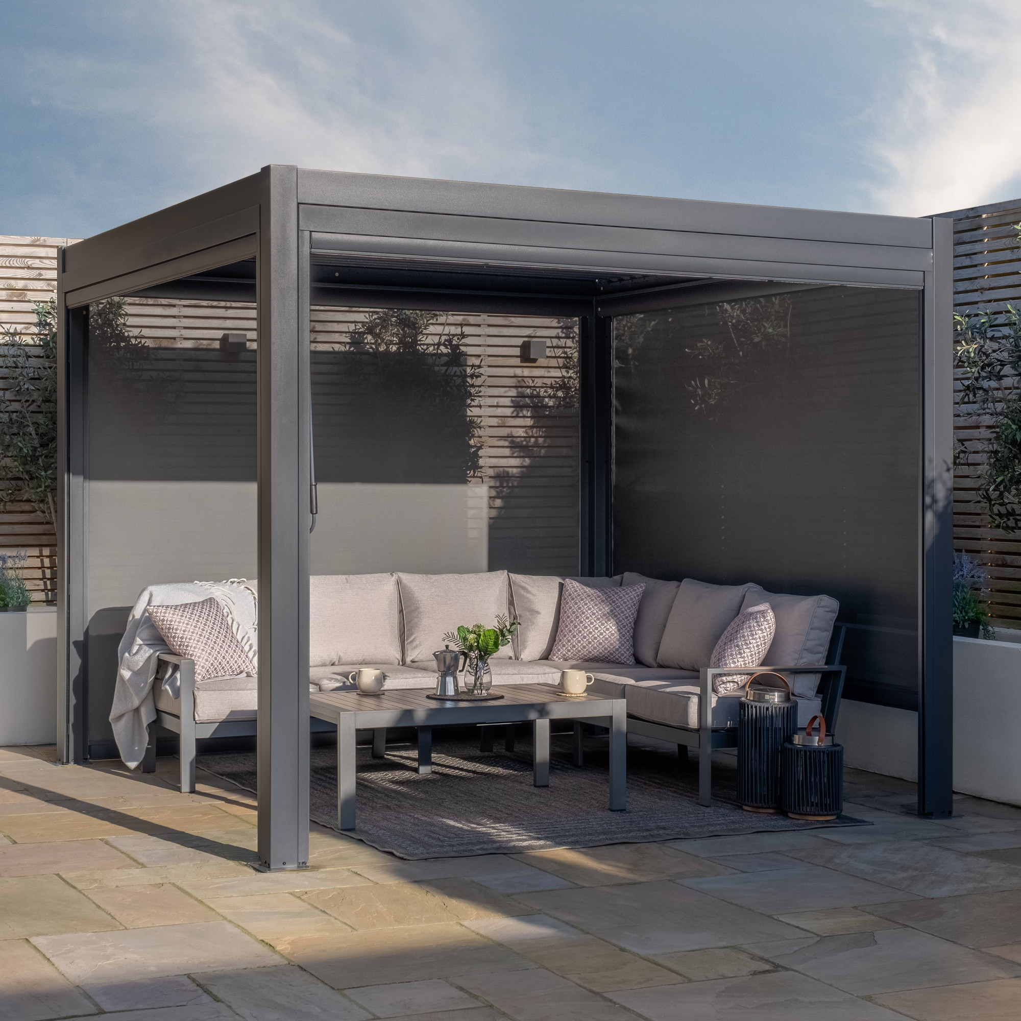 Jupiter 3m x 3m Aluminium Pergola Frame & Manual Operated Galvanised Steel Roof Louvres