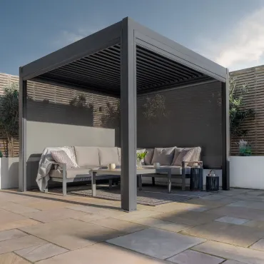 Jupiter 3m x 3m Aluminium Pergola Frame & Manual Operated Galvanised Steel Roof Louvres