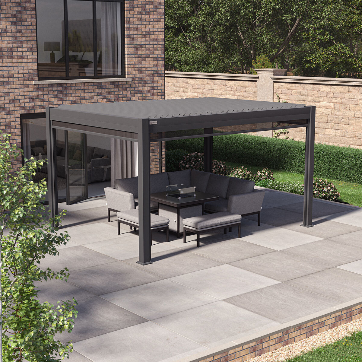 Jupiter 3m x 4m Aluminium Pergola Frame & Manual Operated Galvanised Steel Roof Louvres