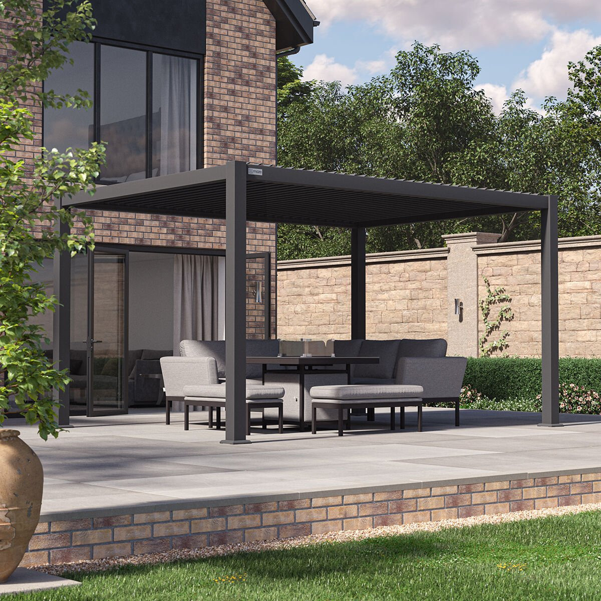 Jupiter 3m x 4m Aluminium Pergola Frame & Manual Operated Galvanised Steel Roof Louvres