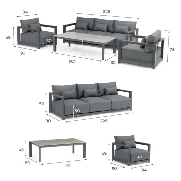 Rex Aluminium 3 Seater Sofa Lounging Set