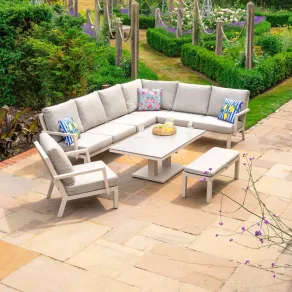 Vogue L-Shaped Corner Aluminium Lounge Dining Set with Armchair and Bench - Adjustable Rising Table