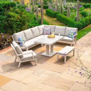 Vogue Corner Aluminium Dining Set with Armchair, Bench & Rising Table