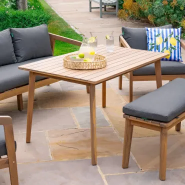 Aida 3 Seater Acacia Wood Rope Lounge Dining Set with 2 Armchairs and Bench - Standard Table