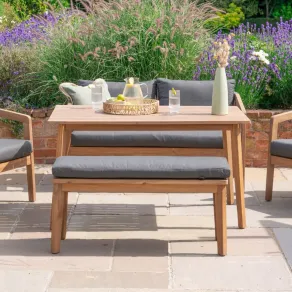 Aida 2 Seater Acacia Wood Rope Lounge Dining Set with 2 Armchairs and Bench - Standard Table