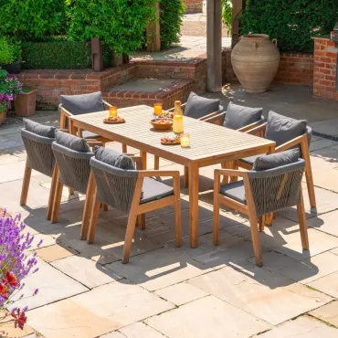 Aida 8 Seat Acacia Wood Rope Dining Set - Rectangular Table