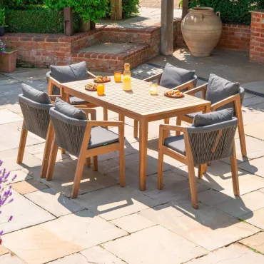Aida 6 Seat Acacia Wood Rope Dining Set - Rectangular Table