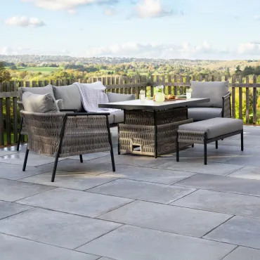 Sophia 3 Seater Rattan Aluminium Lounge Dining Set with 2 Armchairs Bench - Rising Table