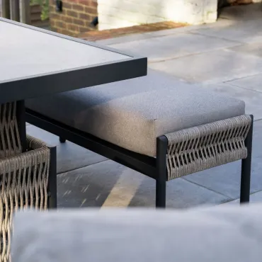 Sophia 3 Seater Rattan Aluminium Lounge Dining Set with 2 Armchairs Bench - Rising Table