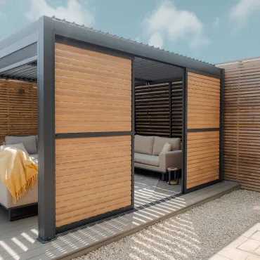 Como Pergola Sliding Wood Effect Louvre Panel Door 4m  - 1