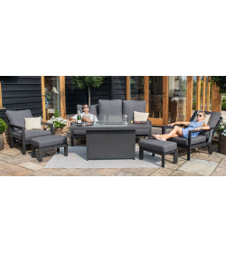 Manhattan Reclining 3 Seat Sofa Set with Fire Pit Table & Footstools