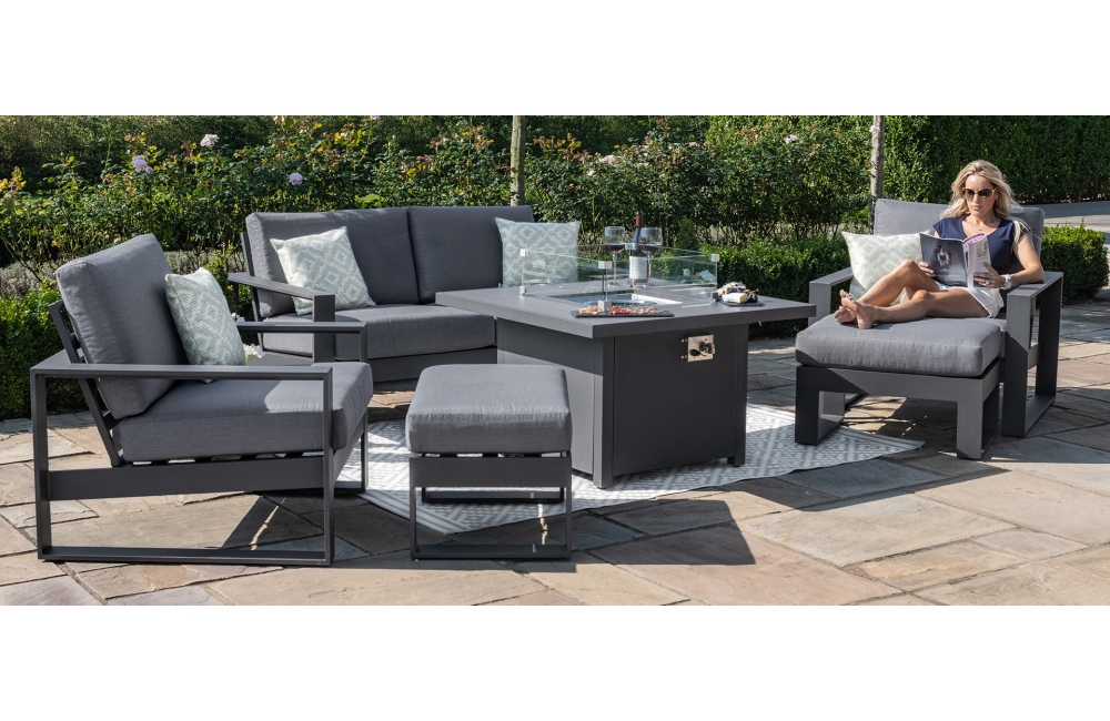 Amalfi Range Amalfi 2 Seat Aluminium Sofa Set - With Square Fire Pit Table