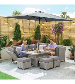Ciara Right Hand Corner Rattan Dining Set with Rising Table, Parasol Hole & Reclining Sides