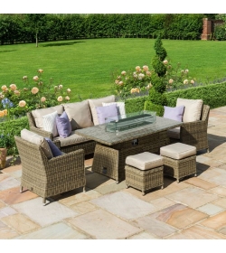 Winchester Sofa Rattan Dining Set with Fire Pit Rising Table