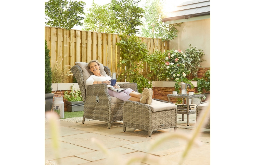 Rattan sofa sets Oyster Rattan 5 Piece Reclining Lounging Set in Oyster