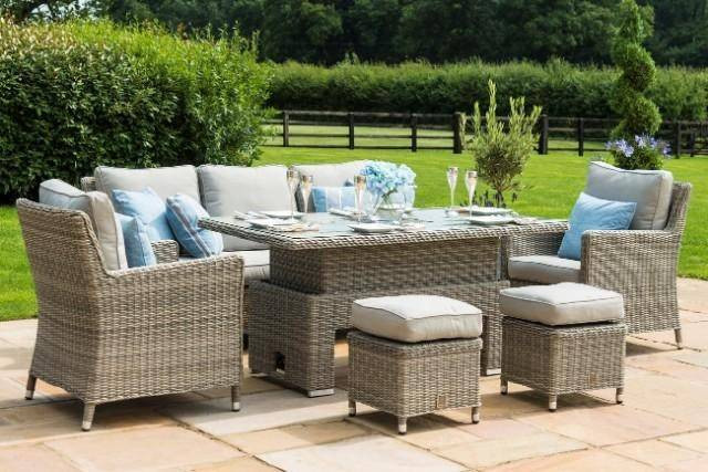 Oxford Sofa Rattan Casual Dining Set - Ice Bucket & Rising Table