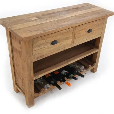 Rustic Teak Console Table With Wine Rack