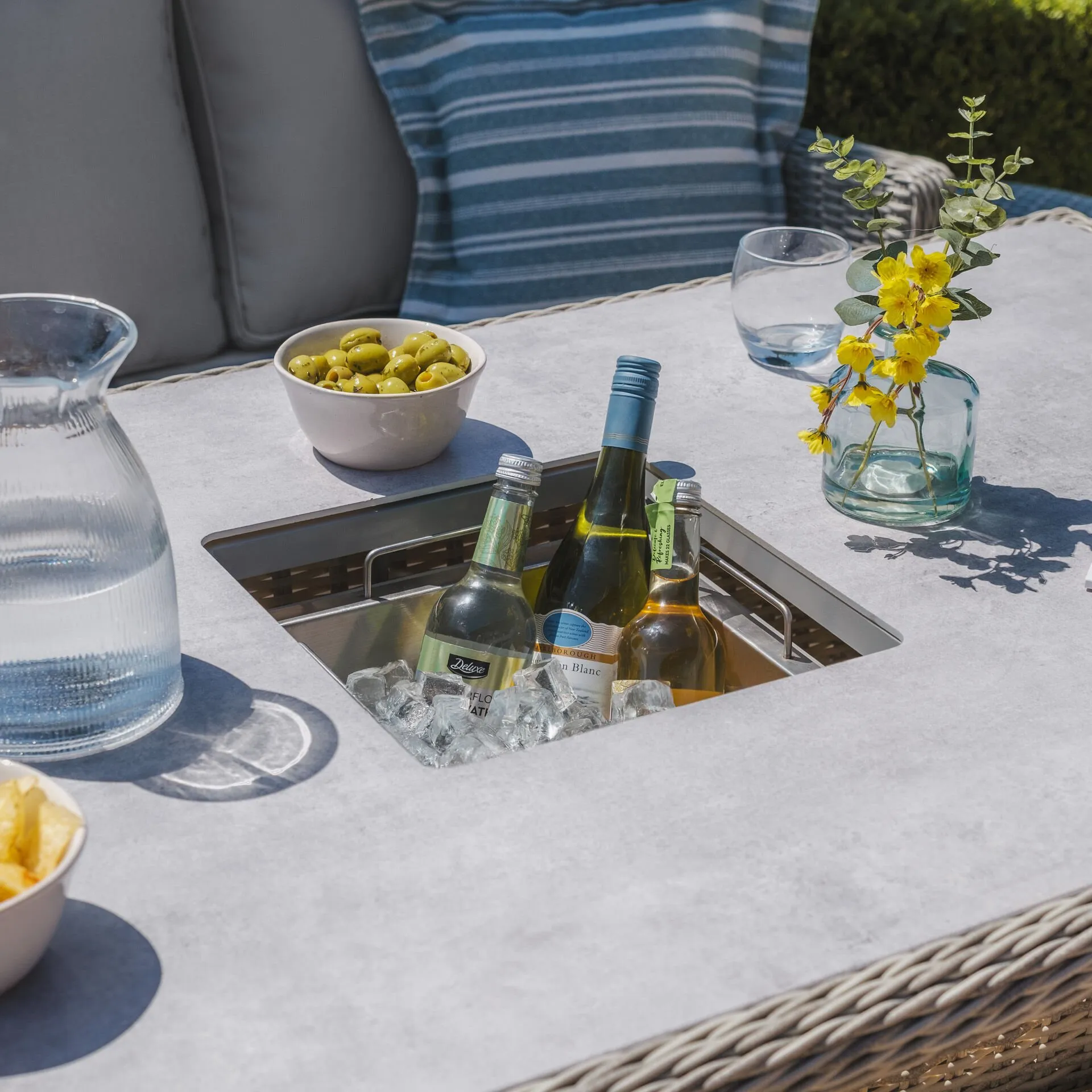 Oxford Sofa Rattan Casual Dining Set - Ice Bucket & Rising Table