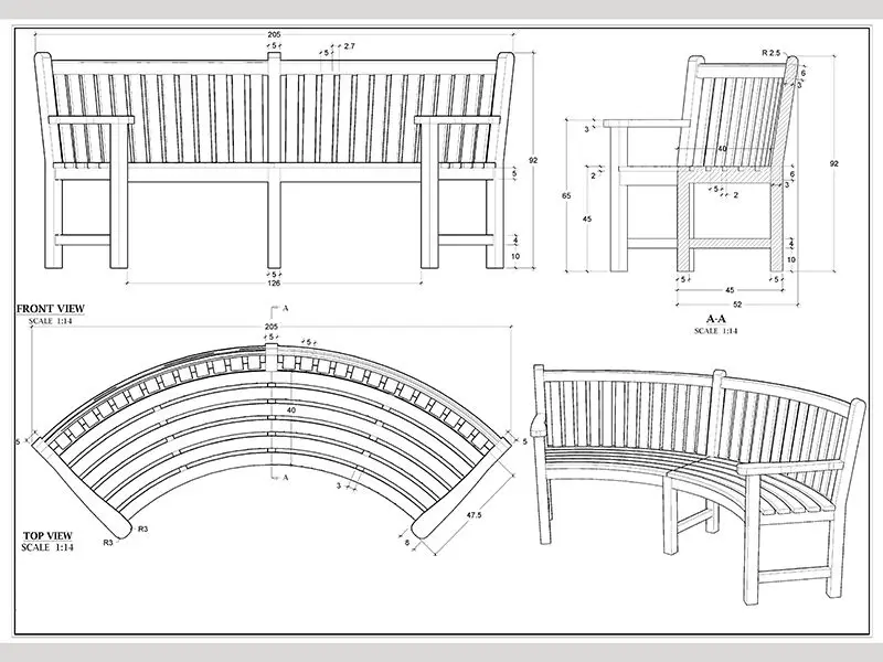 Contour Curved Bench With Arms