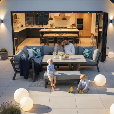 Emerson L-Shaped Corner Aluminium Lounge Dining Set with Bench - Left Handed Adjustable Rising Table