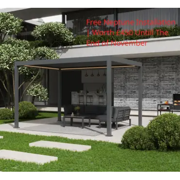 Neptune 3×4 m LED Retractable Roof Gazebo – Weatherproof Luxury
